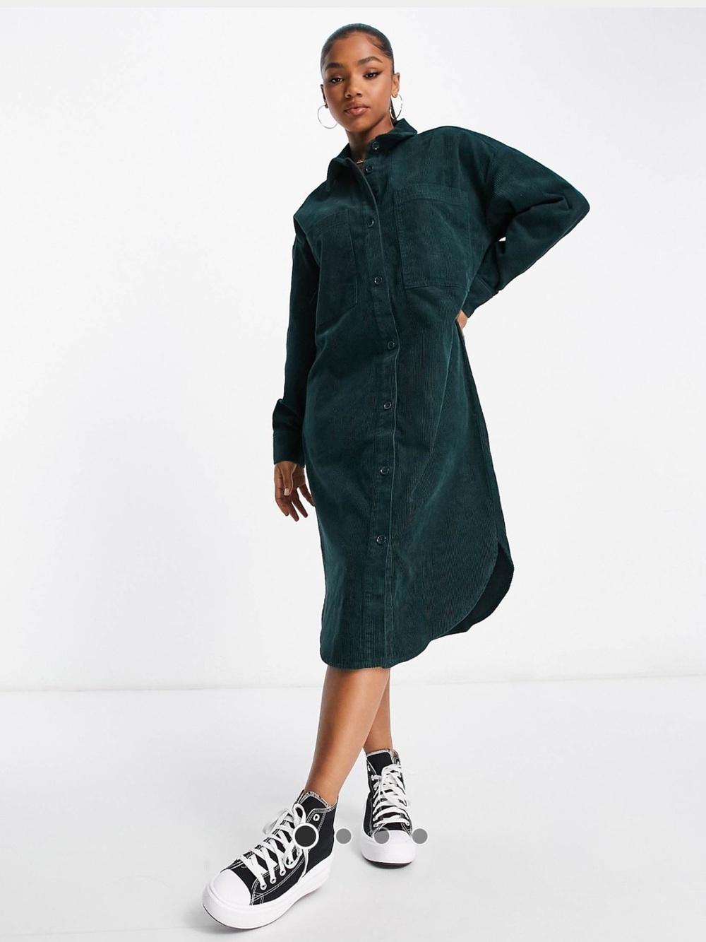 Monki Dark Green Corduroy Shirt Dress